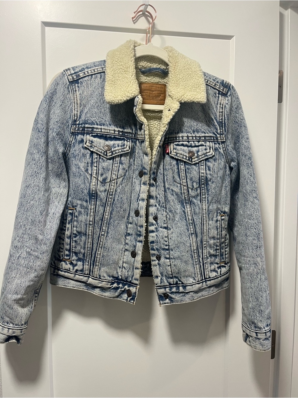 Sherpa-Lined Acid Wash Denim Jacket